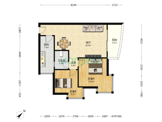 金开大道2008号 2室1厅1卫 81平方