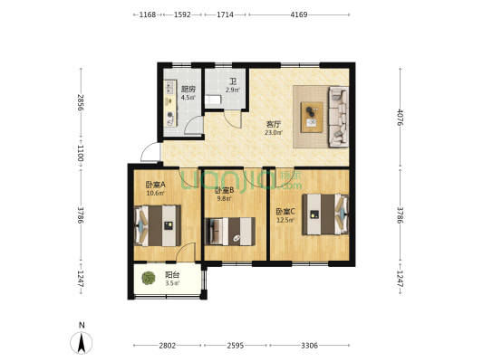 经委家属院 3室1厅1卫 84平方