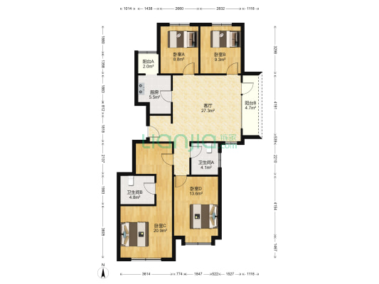 华融现代城南北通透四居室，可贷款，户型好。-户型图