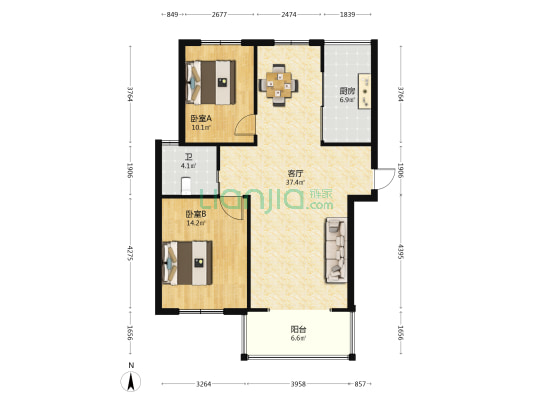 亚都泊景湾 2室1厅1卫 90平方