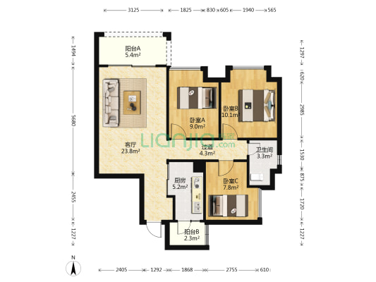 时代倾城西区（二期） 3室1厅1卫 87平方