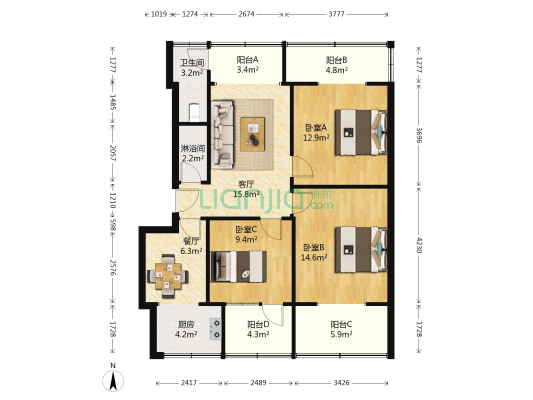 平安大院 3室2厅2卫 82平方