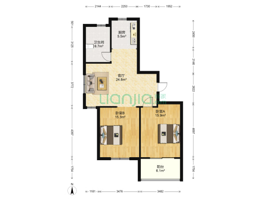 塔南家苑 2室1厅1卫 109平方