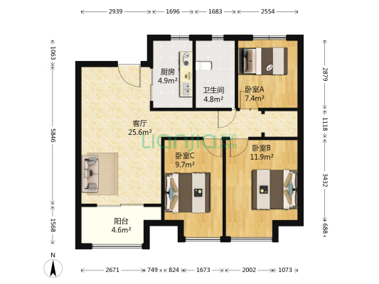 魅力花园 3室1厅1卫 88平方