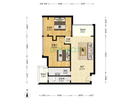 荔园南+红岭 高层两房 纯住宅性质 全新装修-户型图