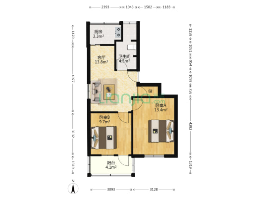 化纤新村 2室1厅1卫 57平方