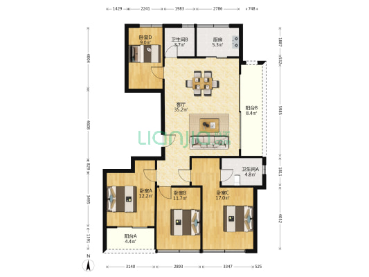 春来雅庭 4室1厅2卫 140平方