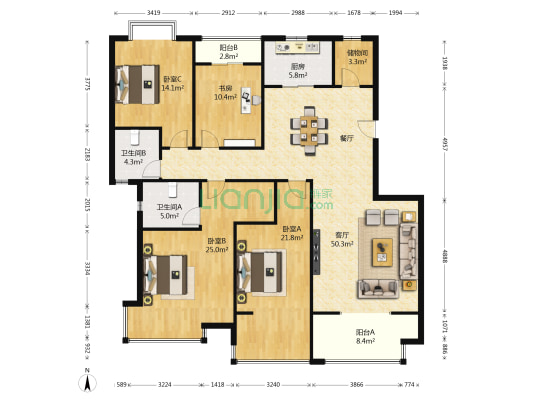 绿地世纪城A区 4室1厅2卫 174平方