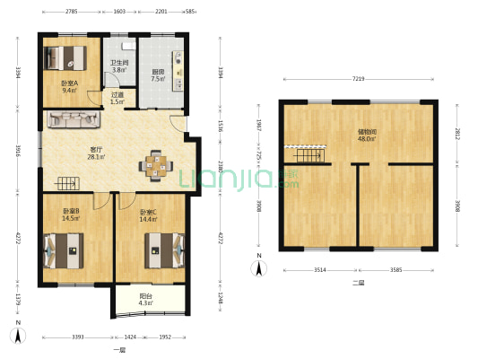 广厦公寓 3室1厅1卫 107平方
