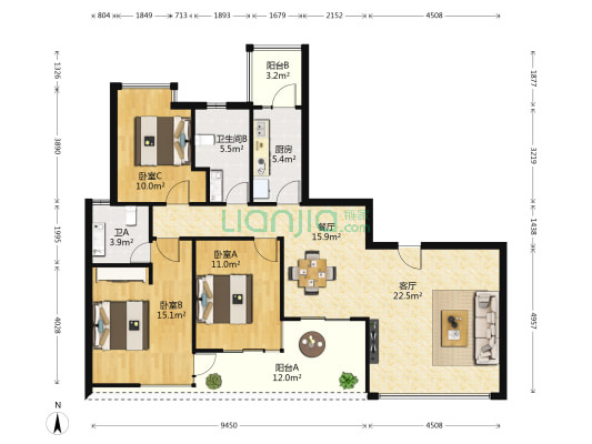 金碧时代广场 3室2厅2卫 132平方