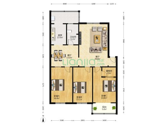 春华里 3室2厅1卫 137平方