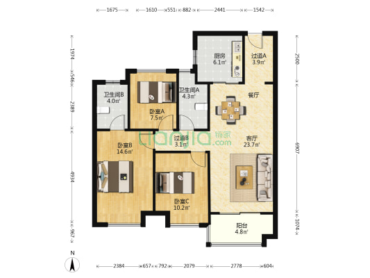 中海麓山境 3室1厅2卫 103平方