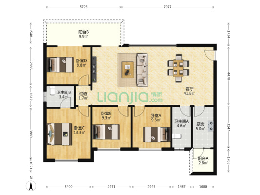 弘阳时光里 4室1厅2卫 117平方