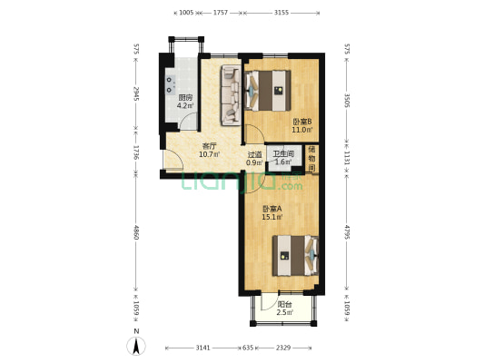 南三里屯 2室1厅1卫 59平方