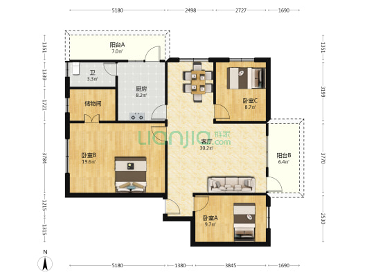 华洪楼 3室1厅1卫 110平方