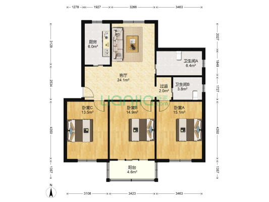 嘉富小区 3室1厅2卫 111平方