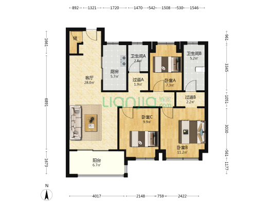 复地明日之城二期(A区) 3室1厅2卫 112平方