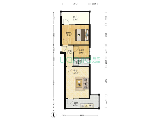 建国三巷7号 2室1厅1卫 53平方