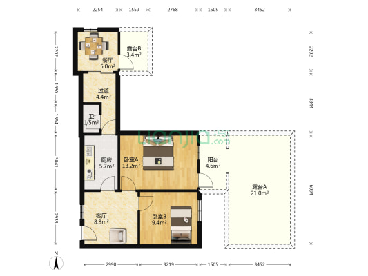 保健街106号 2室2厅1卫 90平方