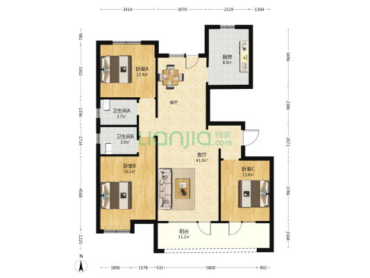 天泰滟澜公馆东区 3室1厅2卫 142平方