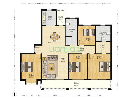 东方维也纳花园2期 4室1厅2卫 181平方