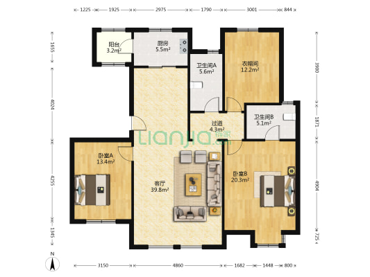 唐宁郡 2室1厅2卫 149平方