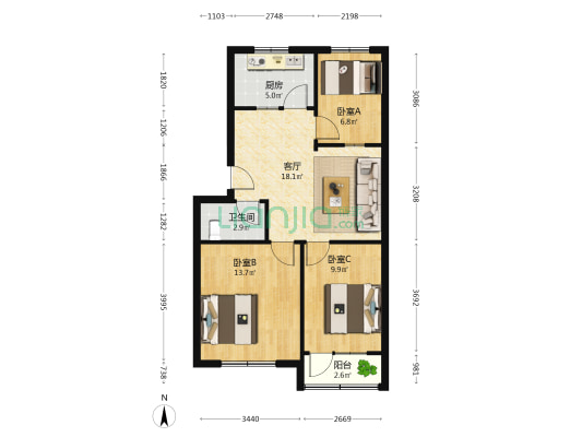 安居二期 3室1厅1卫 75平方