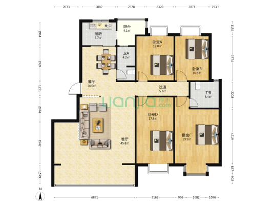 红星家园 4室2厅2卫 168平方