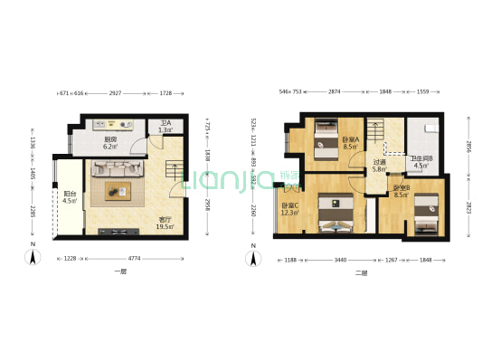 九龙坡环线装修跃层三房、诚心出售、看房方便-户型图