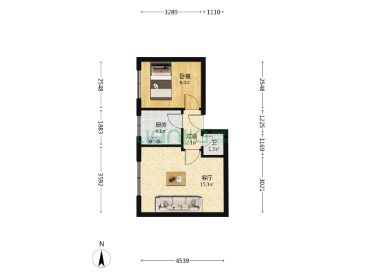 残联家属院（闵家桥） 1室1厅1卫 38平方
