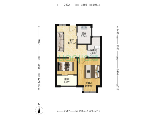 花冲盛世家园 2室1厅1卫 59平方