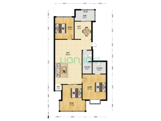 华明园 3室2厅2卫 133平方