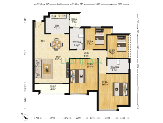 时代都荟大境 4室1厅2卫 130平方