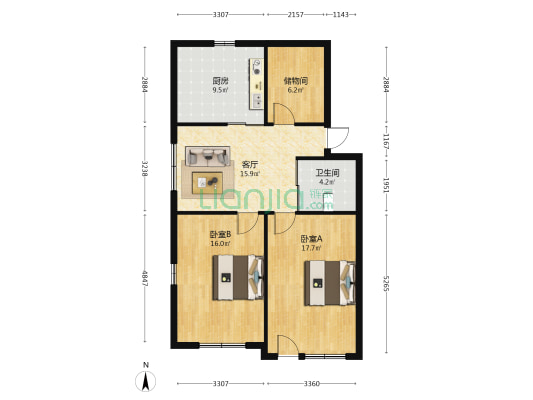 松组团 2室1厅1卫 94平方