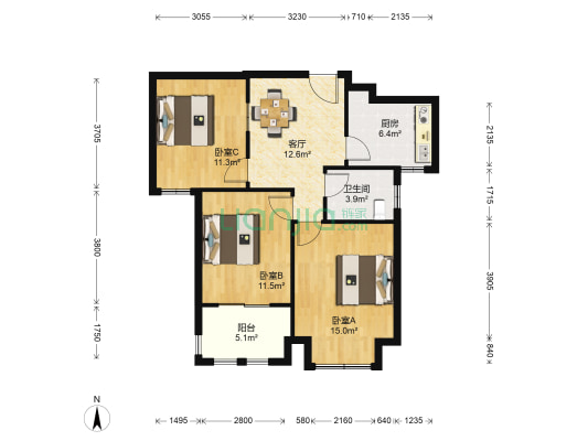水木轩 3室1厅1卫 87平方