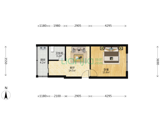 坨北里 1室1厅1卫 50平方