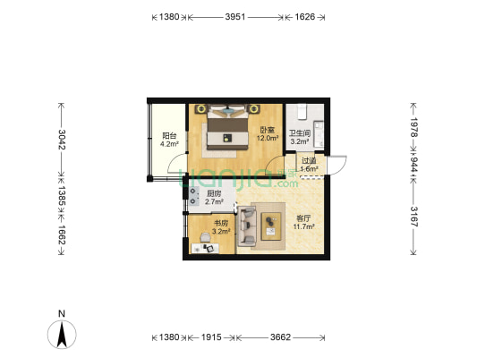 双仁府小区北区 2室1厅1卫 50平方
