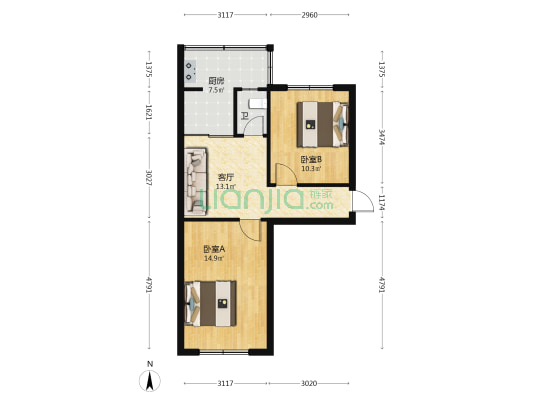 怀德小区 2室1厅1卫 62平方