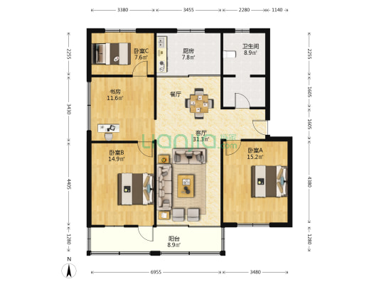 供销社集资楼 4室1厅1卫 123平方