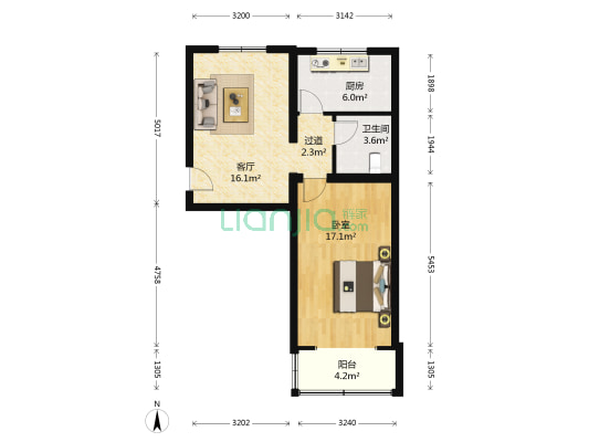 贵园北里戊区 1室1厅1卫 59平方