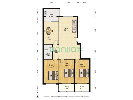 东坝小区 3室2厅1卫 133平方