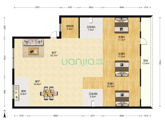 阳光嘉苑 3室2厅2卫 189平方