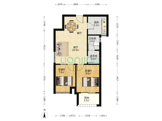 东元家园二期 2室1厅2卫 69平方