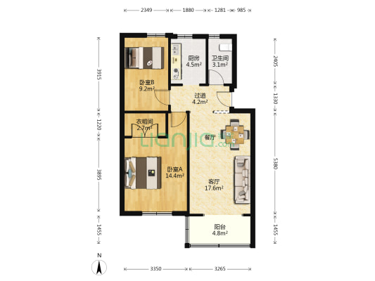 武林门新村 2室1厅1卫 72平方