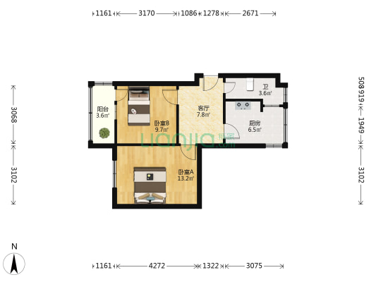 解放路37号 2室1厅1卫 53平方