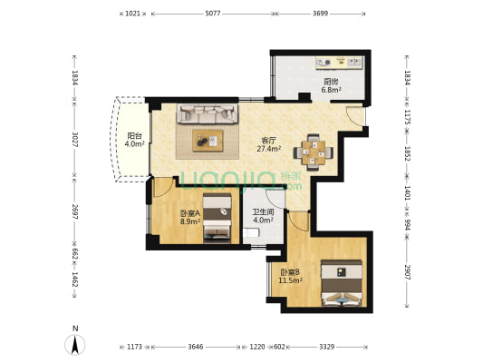 宇立轩 2室1厅1卫 78平方