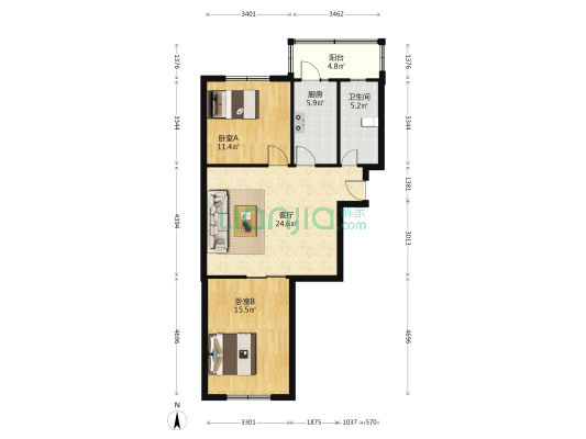 龙华里 2室1厅1卫 82平方