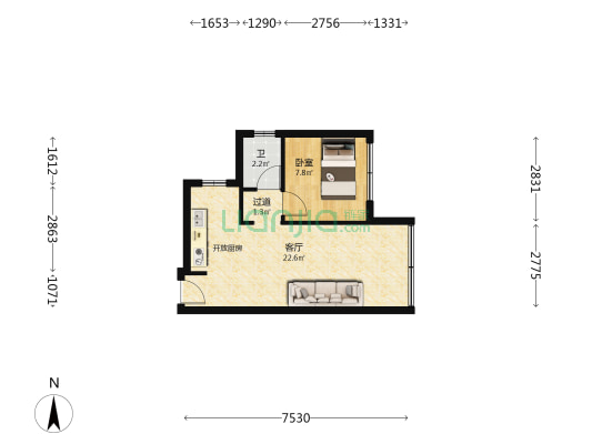 双和社区48号院 1室1厅1卫 41平方