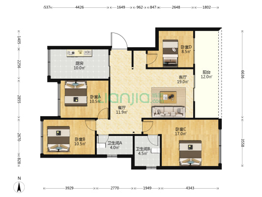 金科集美文苑 4室2厅2卫 119平方