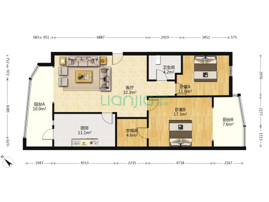 学府名苑(南岗区) 2室1厅1卫 136平方
